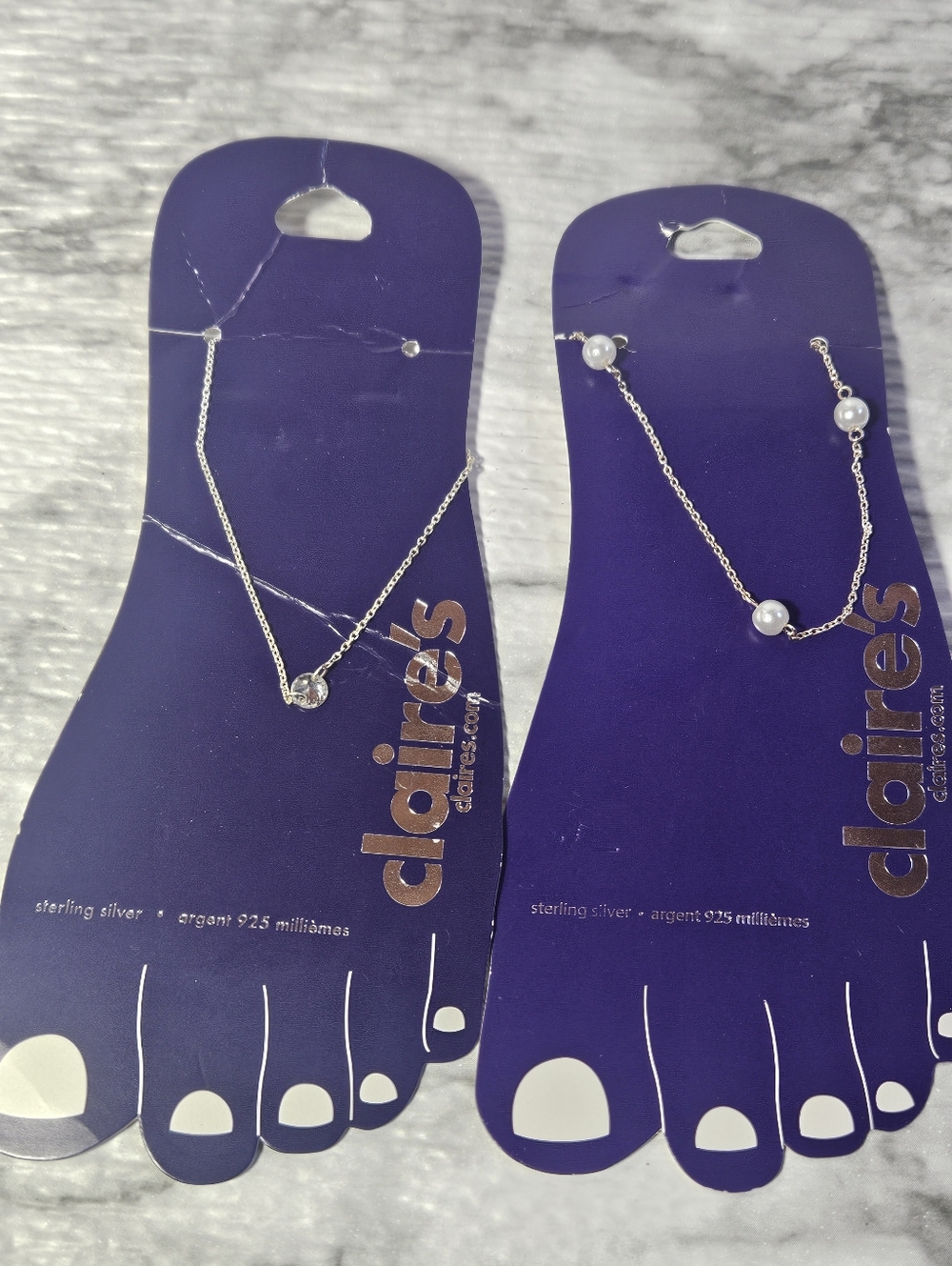 2 Claire's Sterling Silver Anklets NWT
